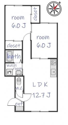 2LDKです。洋室&times;2部屋です。