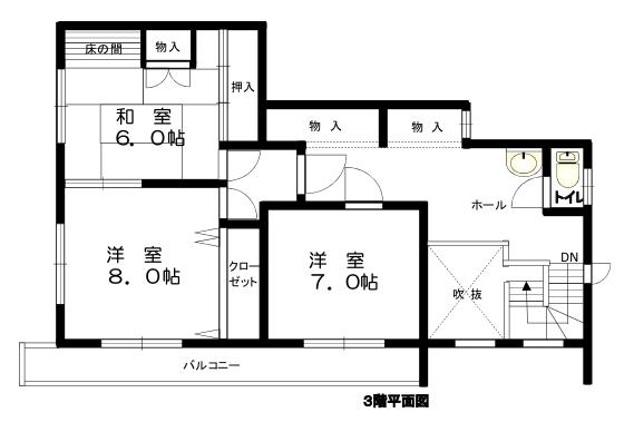 【３階平面図】トイレ・洗面スペースあり