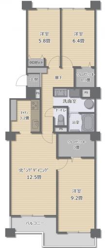 4&rarr;3LDK+2WCL　収納の充実したゆとりの空間