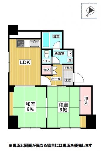 【間取り図】 全居室6帖以上のゆとりある2LDK。