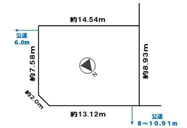 【区画図】 北東・南東向きの二面接道角地