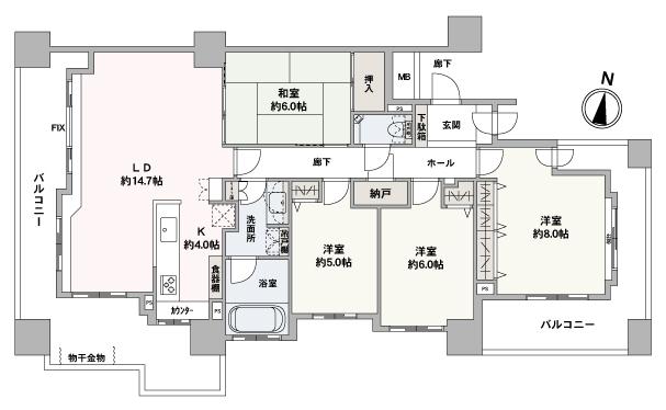 南・西・東の三方角住戸の4LDK！