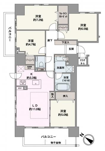 南西・北西・東向きの収納豊富な角住戸です。