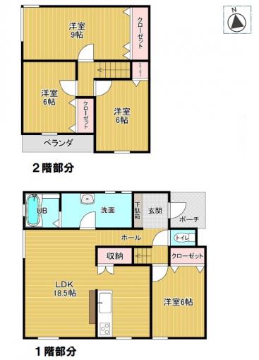 【間取図】18.5帖のLDKと4つの洋室の4LDKです。 【間取図】18.5帖のLDKと4つの洋室の4LDKです。