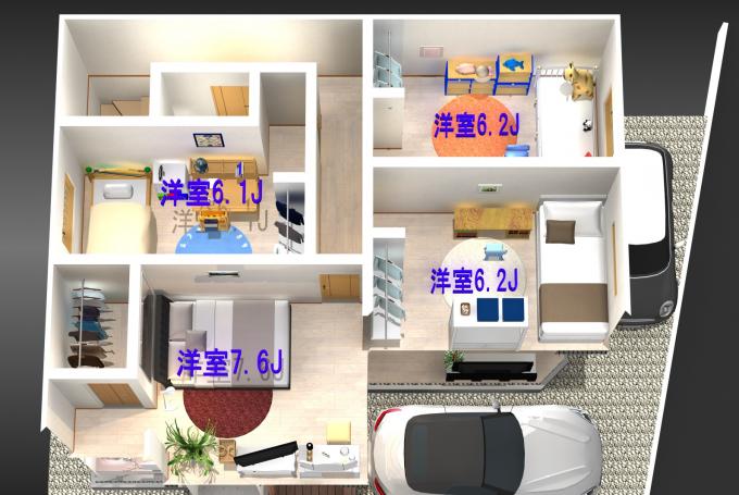 実際の間取図に家具等配置し、上から見た図面です！