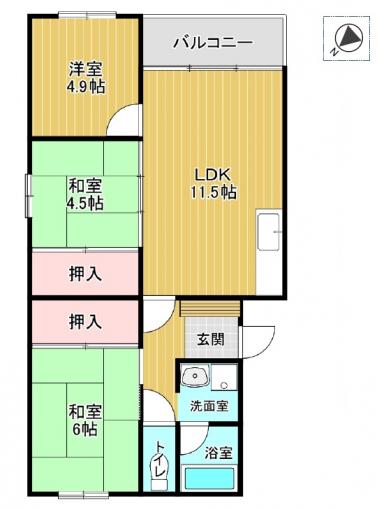 【間取図】11.5帖のLDKを中心とする3LDK 【間取図】11.5帖のLDKを中心とする3LDK