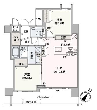 4階部分、61.71㎡、2LDK、南東向きのお部屋です 4階部分、61.71㎡、2LDK、南東向きのお部屋です
