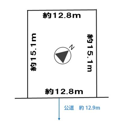 【区画図】間口約12.8m×奥行約15.1mの綺麗な整形地 【区画図】間口約12.8m×奥行約15.1mの綺麗な整形地