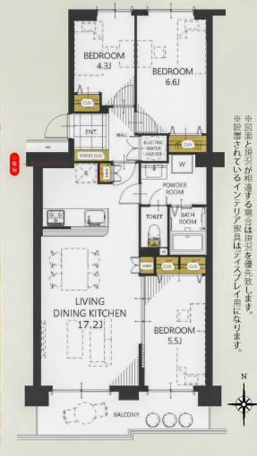 全室外窓タイプの風通しの良い、3LDK