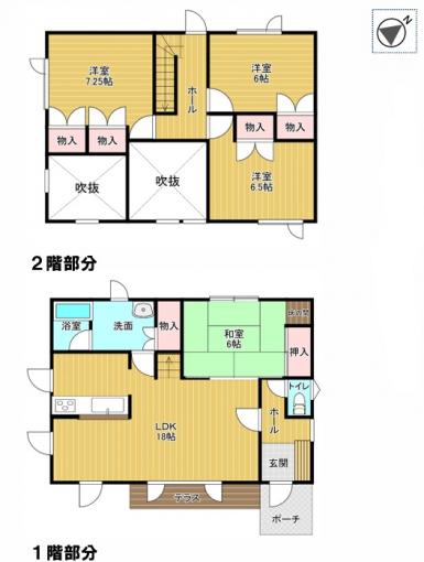 【間取図】18帖の広々LDKに吹き抜けを備えた4LDK。 【間取図】18帖の広々LDKに吹き抜けを備えた4LDK。