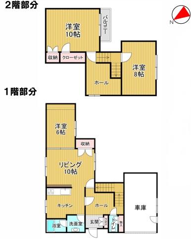【間取図】全居室6帖以上、2階洋室は10帖・8帖 【間取図】全居室6帖以上、2階洋室は10帖・8帖