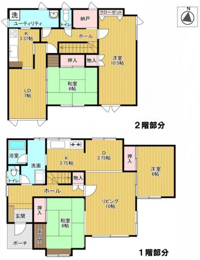 【間取図】上下階にそれぞれキッチンや水回りが完備。 【間取図】上下階にそれぞれキッチンや水回りが完備。