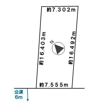 【区画図】南西側6.0m公道に間口約7.55mで接道