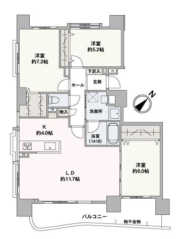 9階、専有面積約80.06㎡の3LDK、南西・南東角住戸